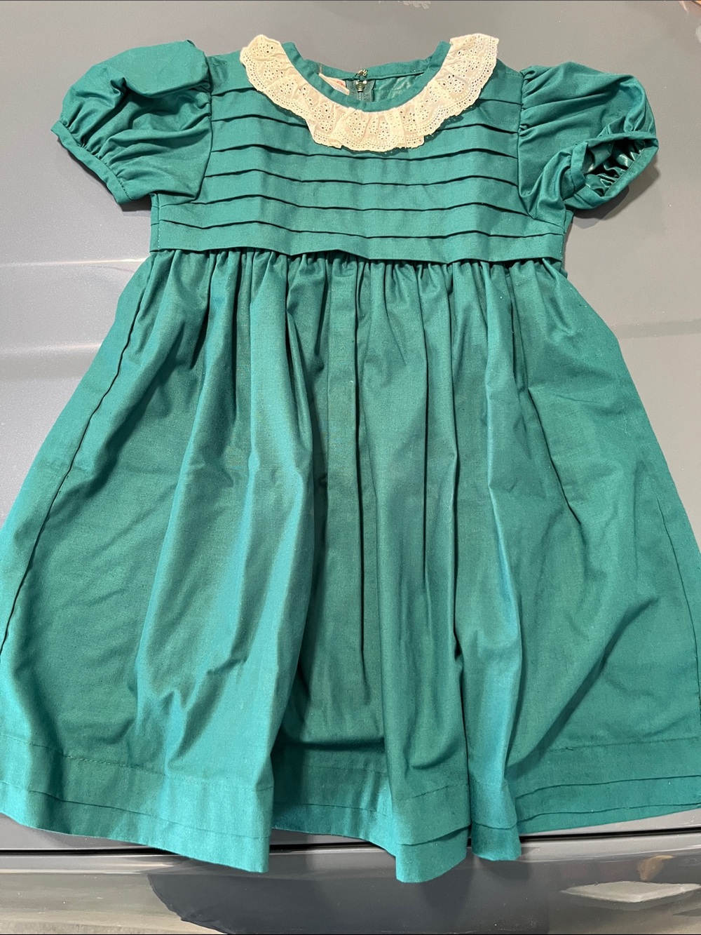Dark Green Dress with Cream Lace Collar